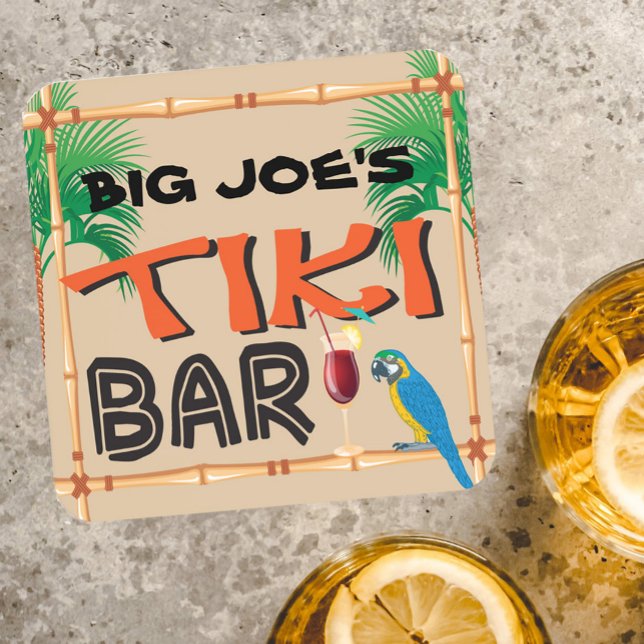 Porta-copo Bar Tiki divertido com nome personalizado (Criador carregado)