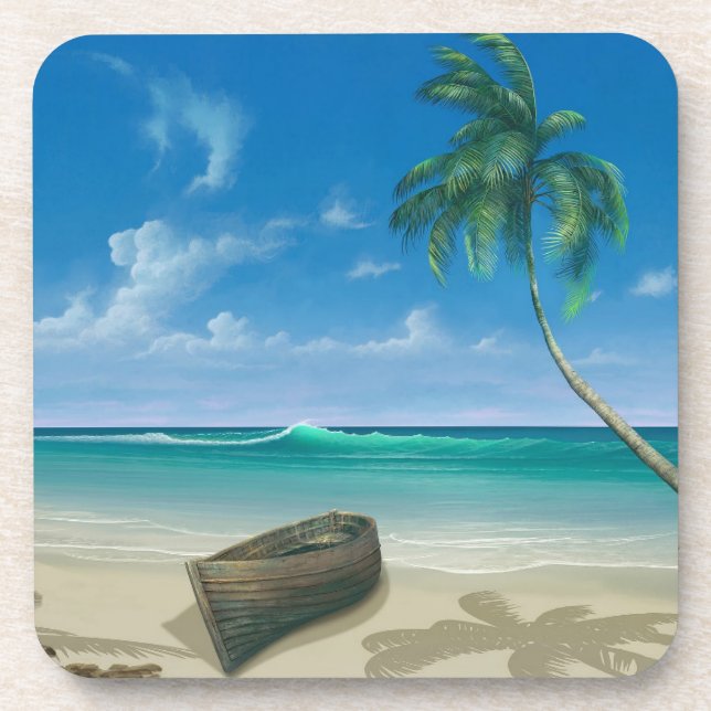 Porta-copo Barco de Paraíso Tropical em Sandy Beach (Frente)