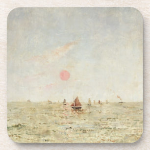 Porta-copo Barcos no nascer do sol (óleo no painel)