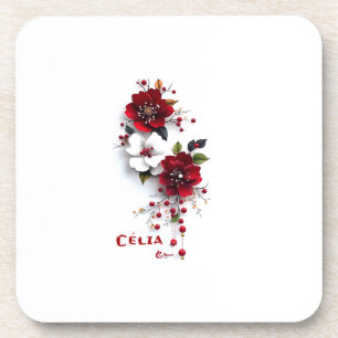Porta-copo Bases Elegantes de Plástico Rijo com Floral Vermel