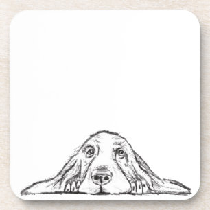 Porta-copo basset hound preto branco simples olhos de cachorr