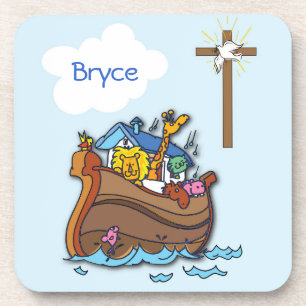 Porta-copo Batismo de Bebê de Arca de Noah Personalizável, Az