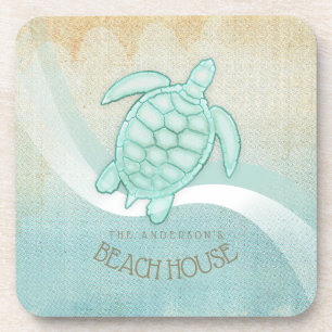 Porta-copo Beach House Nautical Turtle Aqua Blue ID623
