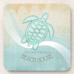 Porta-copo Beach House NMaritime Turtle Aqua Blue ID623