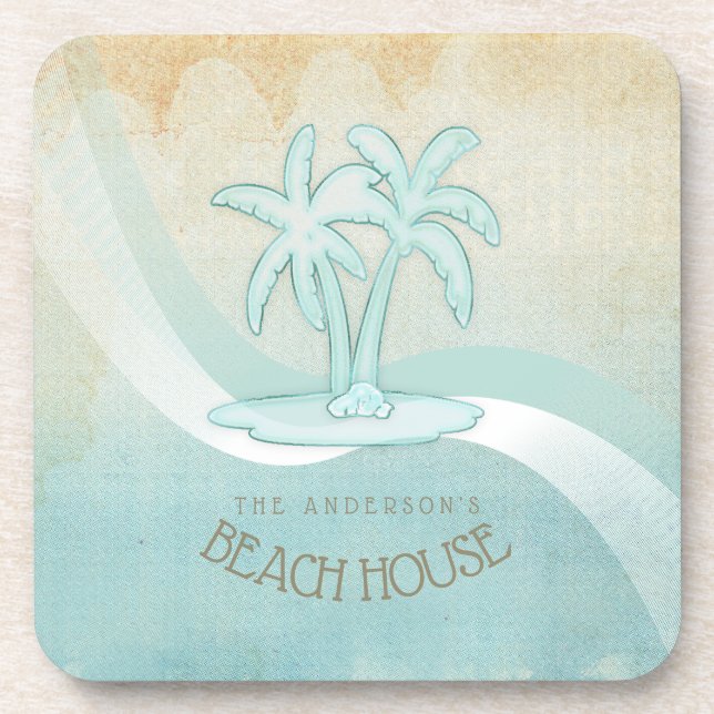 Porta-copo Beach House Palm Trees Aqua ID623 (Frente)