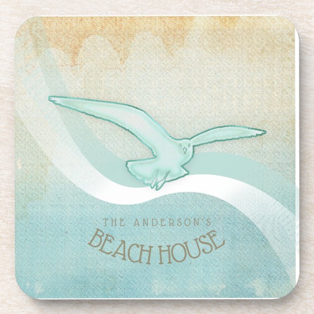 Porta-copo Beach House Seagull Aqua Blue ID623 (Frente)