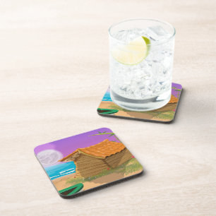 Porta-copo Beach Hut na praia iluminada pela lua