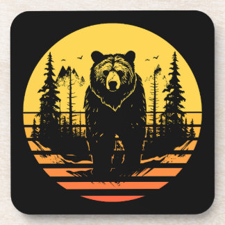 Porta-copo Bear Forest Nature Retro Sunset