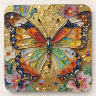 Porta-copo Beautiful Impasto Butterfly and Flowers