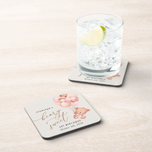 Porta-copo Bebê Urso, Balões Rosa, Primeiro Aniversário