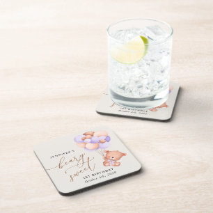 Porta-copo Bebê Urso, Balões Roxos, Primeiro Aniversário