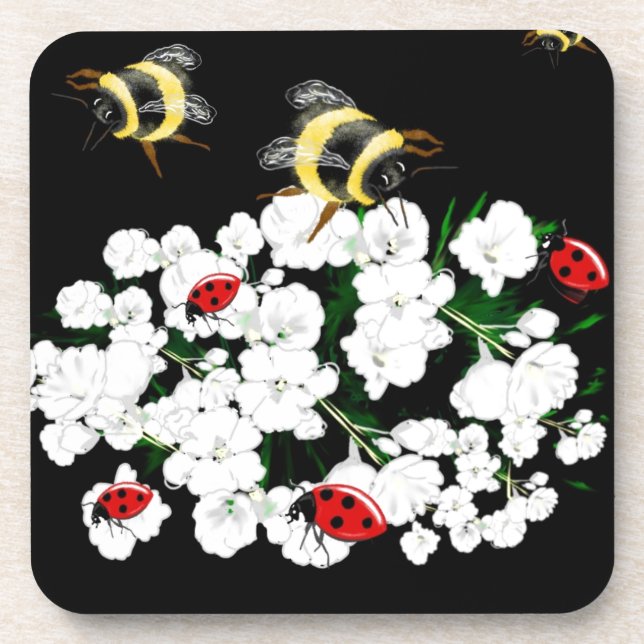 Porta-copo Bebês-frade e flores brancas em preto (Frente)