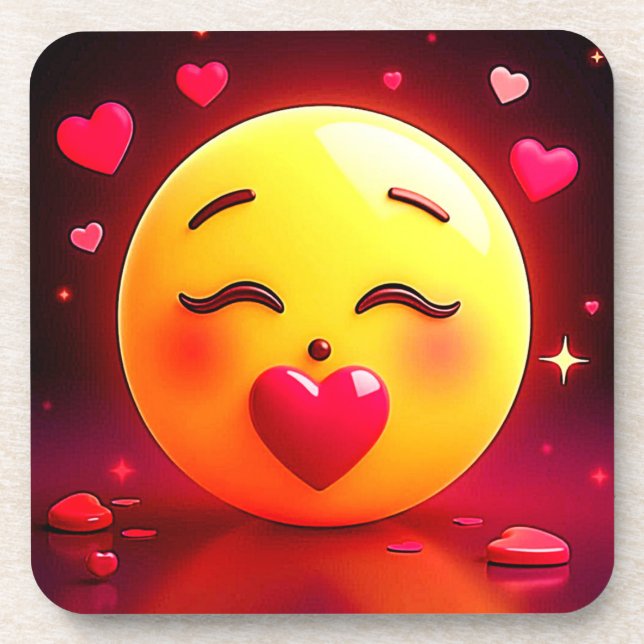 Porta-copo Beijar Emoji Soprando Corações (Frente)