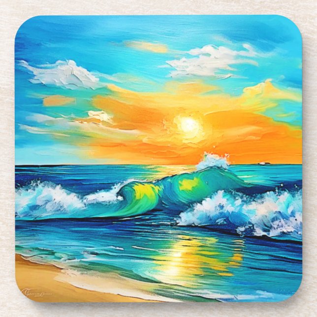 Porta-copo Beijo do Oceano: Ondas Sunset (Frente)