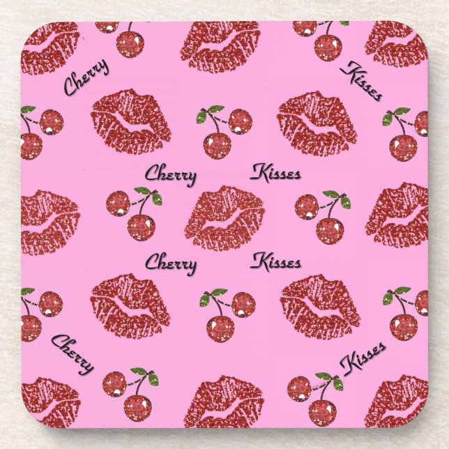 Porta-copo Beijos de Cereja Rockabilly RAB em Rosa (Frente)