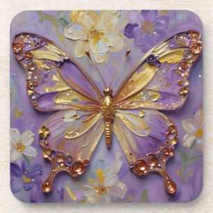 Porta-copo Bela Borboleta Roxa e Flores