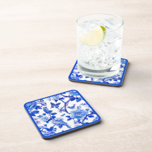 Porta-copo Beleza Floral Azul e Branco