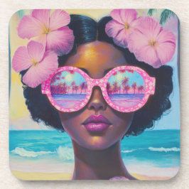 Porta-copo Beleza tropical em tons de rosa