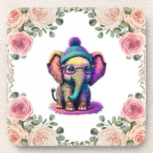 Porta-copo Belo Elefante para Bebê com Óculos e Beanie
