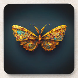 Porta-copo Belo Ornamentado Dourado Borboleta Teal