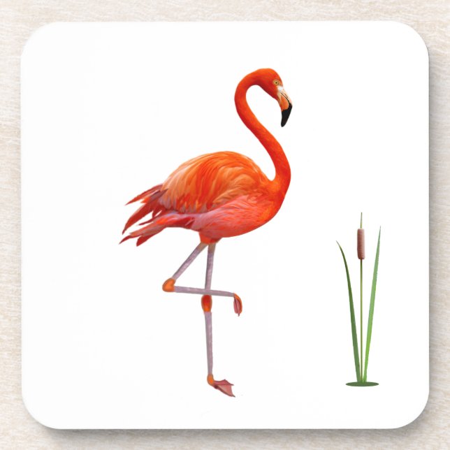 Porta-copo Belo pássaro flamingo vermelho e planta de junco e (Frente)