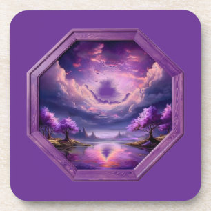 Porta-copo Belo Quadro Paisagem Roxa Com Reflexos