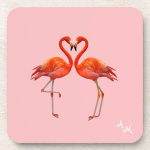Porta-copo Belos Flamingos Rosa e Monograma em Rosa Claro