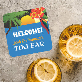 Porta-copo Bem-vindo ao Bar Tiki com nome e design tropical