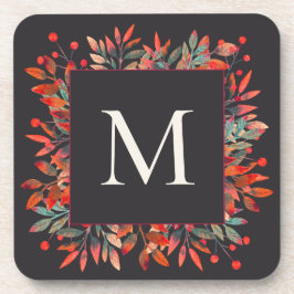 Porta-copo Berries vermelhos e monograma de folhas verdes