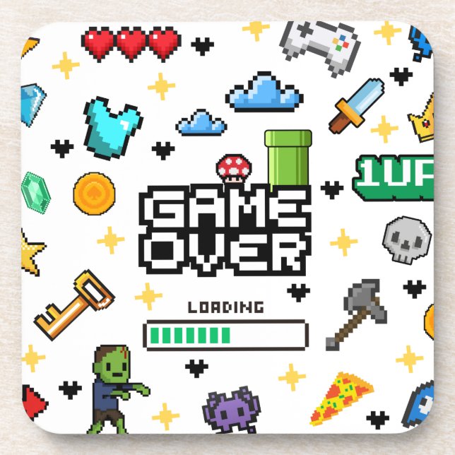Porta-copo Bibelô de Bebidas de Vídeo Game de Pixel Retro (Frente)