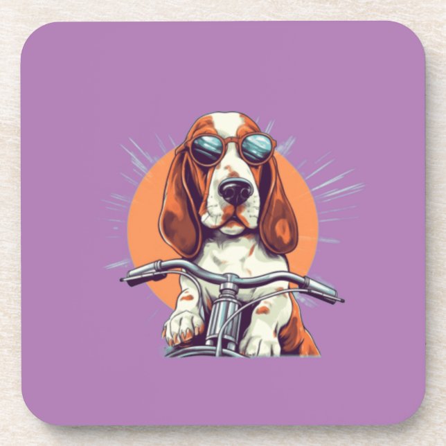 Porta-copo Bicicleta de cão giro no pôr do sol (Frente)