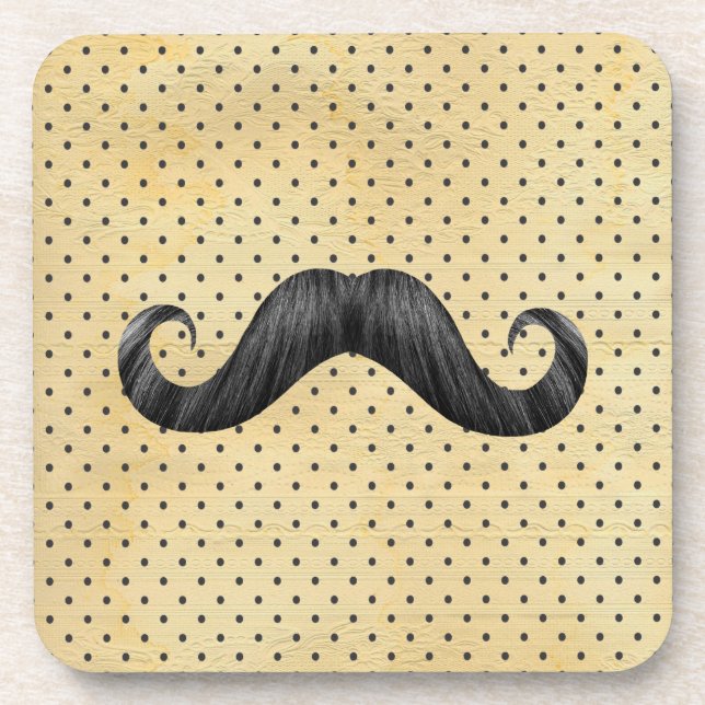 Porta-copo Bigode preto engraçado em bolinhas do amarelo do (Frente)