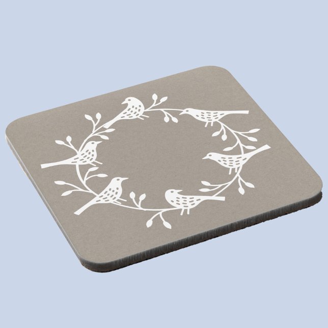 Porta-copo Bird Wreath Moderna Escandinávia (White Scandinavian bird wreath festive drinks coaster)