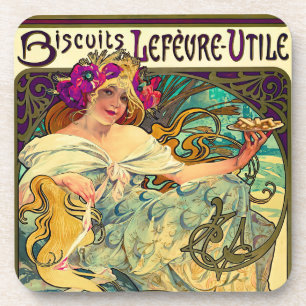 Porta-copo Biscoitos Lefevre-Utile por Alphonse Mucha (1896)