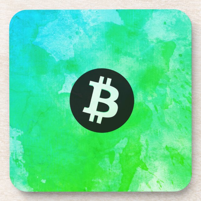 Porta-copo Bitcoin Aquarela (Estilo $ - Green Day) (Frente)