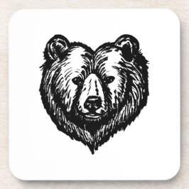 Porta-copo Black and White Bear's Face Ink Drawing