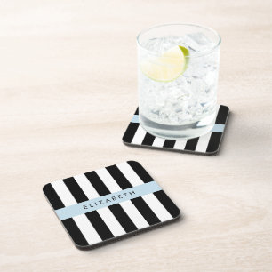 Porta-copo Black and White Stripes, Stripes, Linhas, Seu Nome