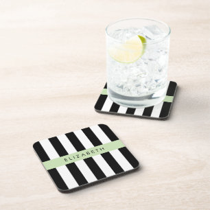 Porta-copo Black and White Stripes, Stripes, Linhas, Seu Nome
