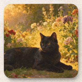 Porta-copo Black Cat in the Flowers I