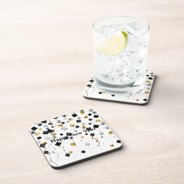 Porta-copo Black Gold Happy New Year Confetti (Lado Direito)