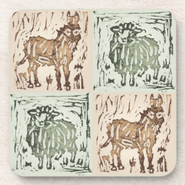 Porta-copo Block Print Sheep Donkey Quilt - farm animals.