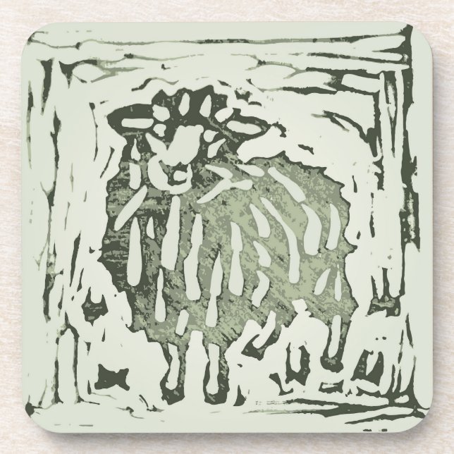 Porta-copo Block Print Sheep Donkey Quilt - green sheep. (Frente)