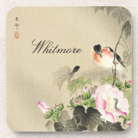 Blossomas de Pássaro e Rosa Vintage Impressão japo