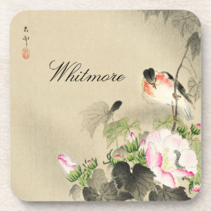 Porta-copo Blossomas de Pássaro e Rosa Vintage Impressão japo