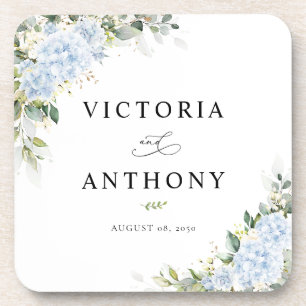 Porta-copo Blue Hydrangea Floral Quadrado Wedding Coaster