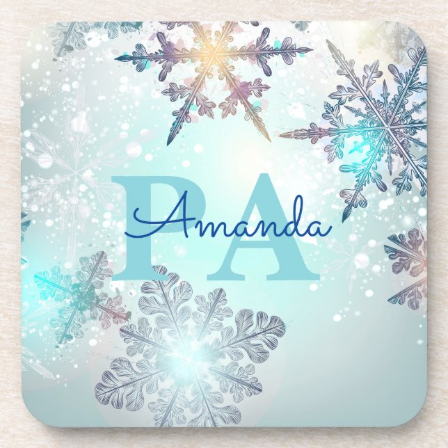 Porta-copo Blue Snowflake Personalized Name PA (Frente)
