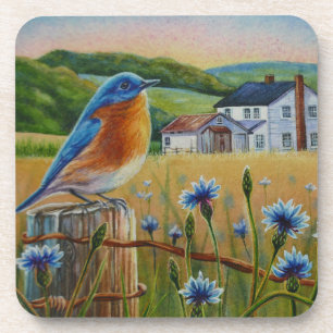 Porta-copo Bluebird Cornflower Summer Fazenda Watercolor Art