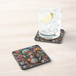 Porta-copo Boho Fox Raccoon Floral Design