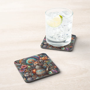 Porta-copo Boho Fox Raccoon Floral Design