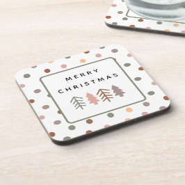 Porta-copo Boho Merry Christmas Trees and Dots Coaster Set